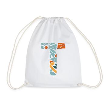 Letter t flowers groovy gift idea - Drawstring Bag - white - Front