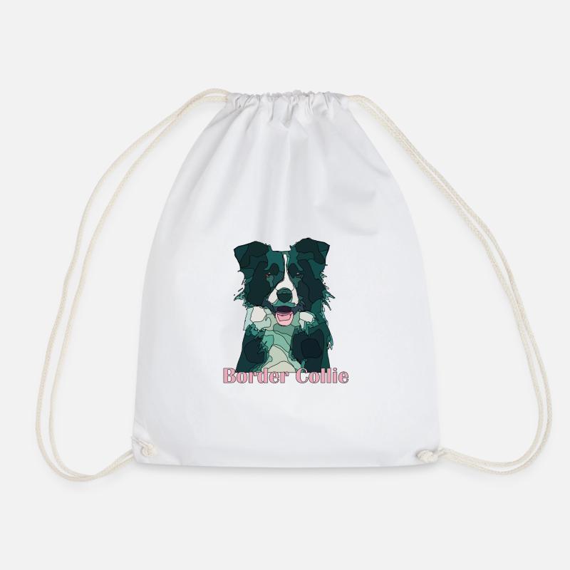 border collie - Drawstring Bag - white