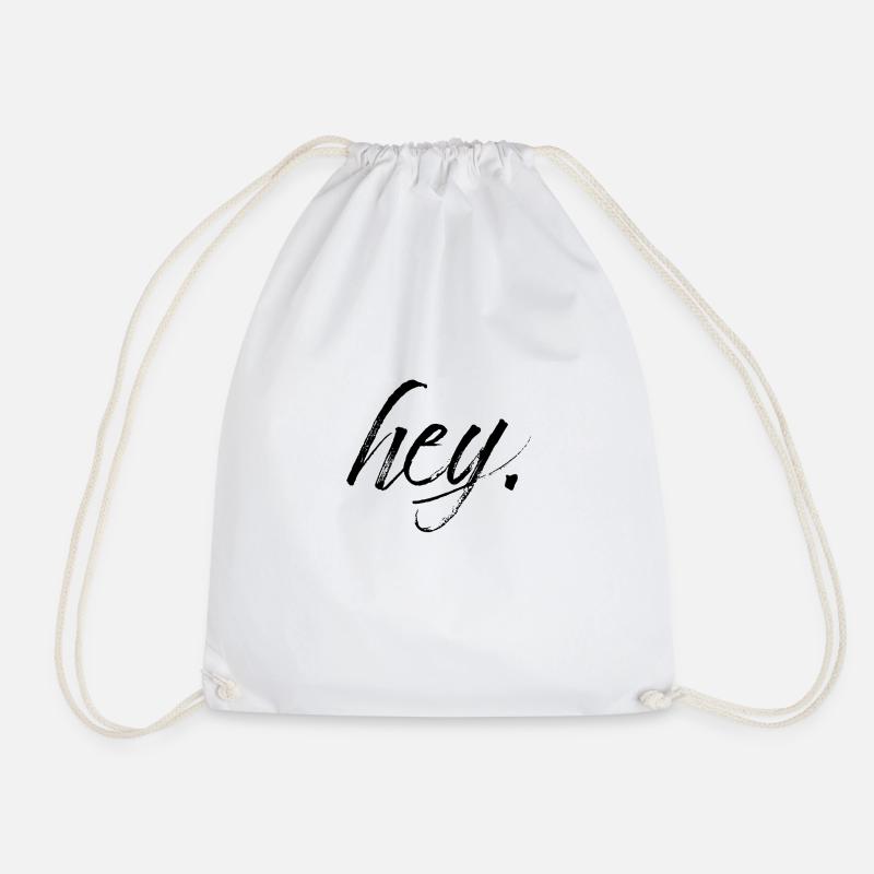 hey black - Drawstring Bag - white