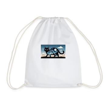 Starry Night and black Cat - Drawstring Bag - white - Front