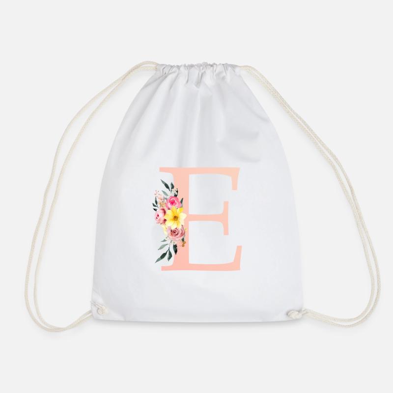 E Monogram Floral - Drawstring Bag - white