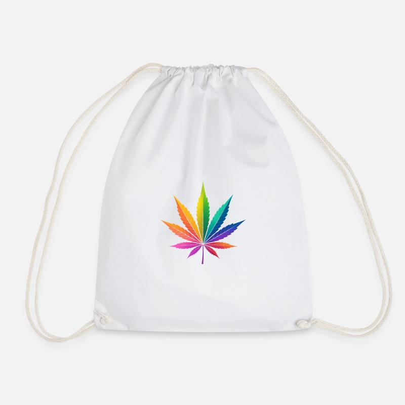 Rainbow Cannabis Leaf Art - Drawstring Bag - white