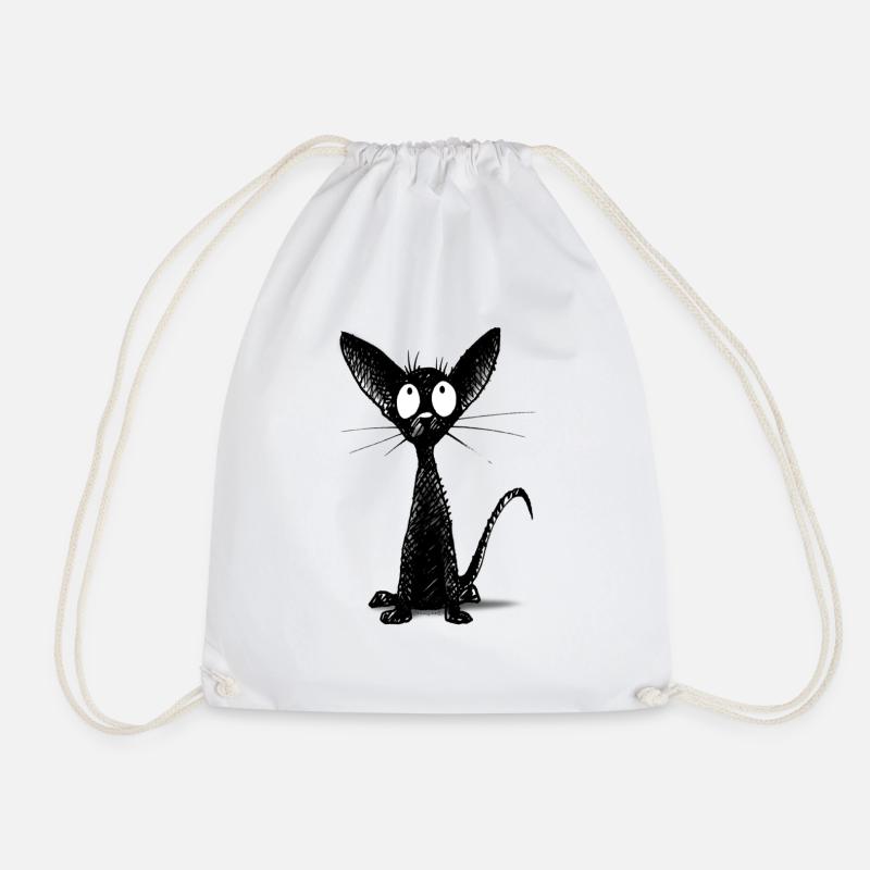 Funny Little Cute Black Cat - Drawstring Bag - white