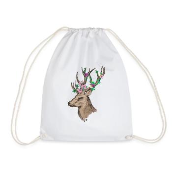 Deer with flowers - Drawstring Bag - white - Front