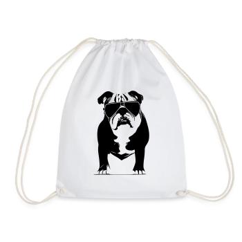 Bulldog dog dogs with sunglasses cool vector - Drawstring Bag - white - Front