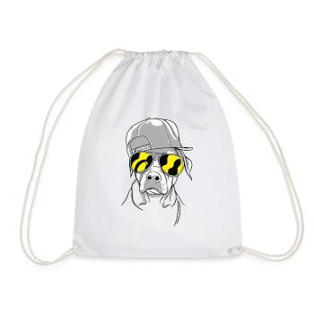 Cooler Hund mit Sonnenbrille (Gelb) und Cap - Turnbeutel - Weiß - Vorne