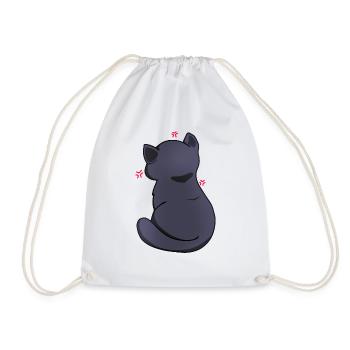 Funny Kawaii Black Cat, Annoyed Cat - Drawstring Bag - white - Front