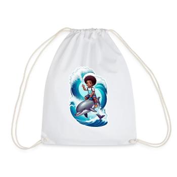 Kind Delfin Geschenkidee Wellenreiten Delfine - Turnbeutel - Weiß - Vorne
