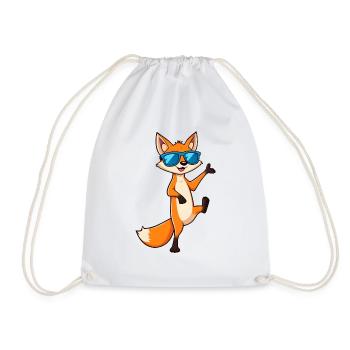 Vibrant Fox Wearing Sunglasses, Wave Greeting - Drawstring Bag - white - Front