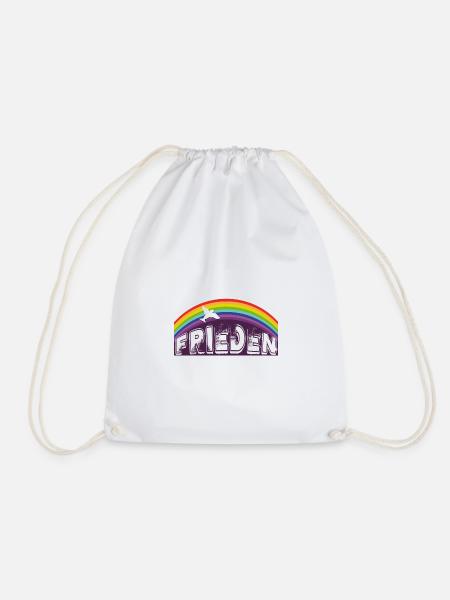 FRIEDEN SCHRIFTZUG mit Regenbogen - Turnbeutel - Weiß