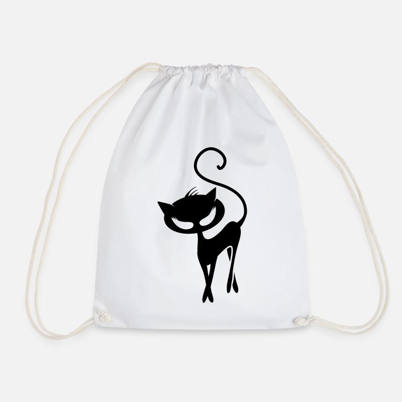 A black cat - Drawstring Bag - white