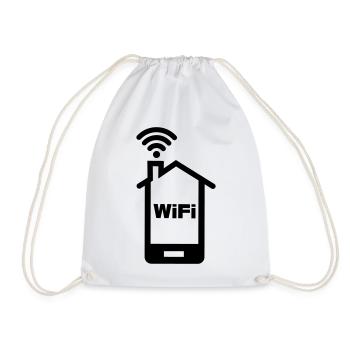 Smartphone Home Logo Home mit Text WIFI - Turnbeutel - Weiß - Vorne