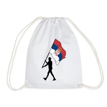 Flag Serbia man walking - Drawstring Bag - white - Front
