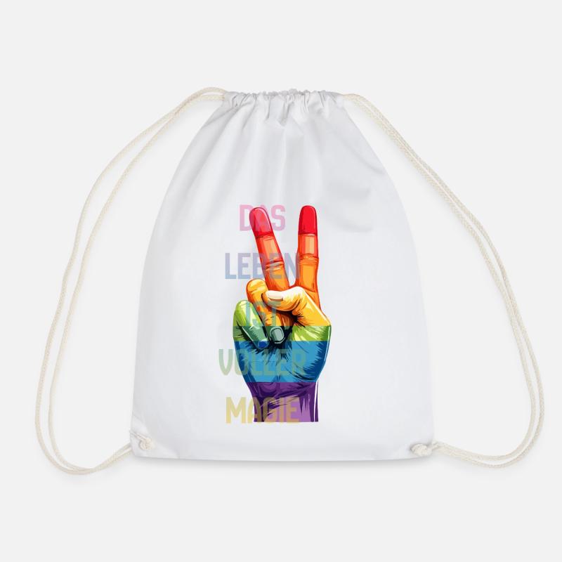 Regenbogen-Peace Hand – Das Leben ist voller Magie - Turnbeutel - Weiß