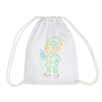 Neon Weihnachtswichtel Kawaii Shirt - Turnbeutel - Weiß - Vorne