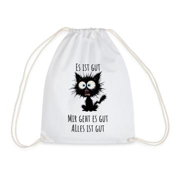 Tired Cat With Huge Eyes Funny Shirt - Drawstring Bag - white - Front