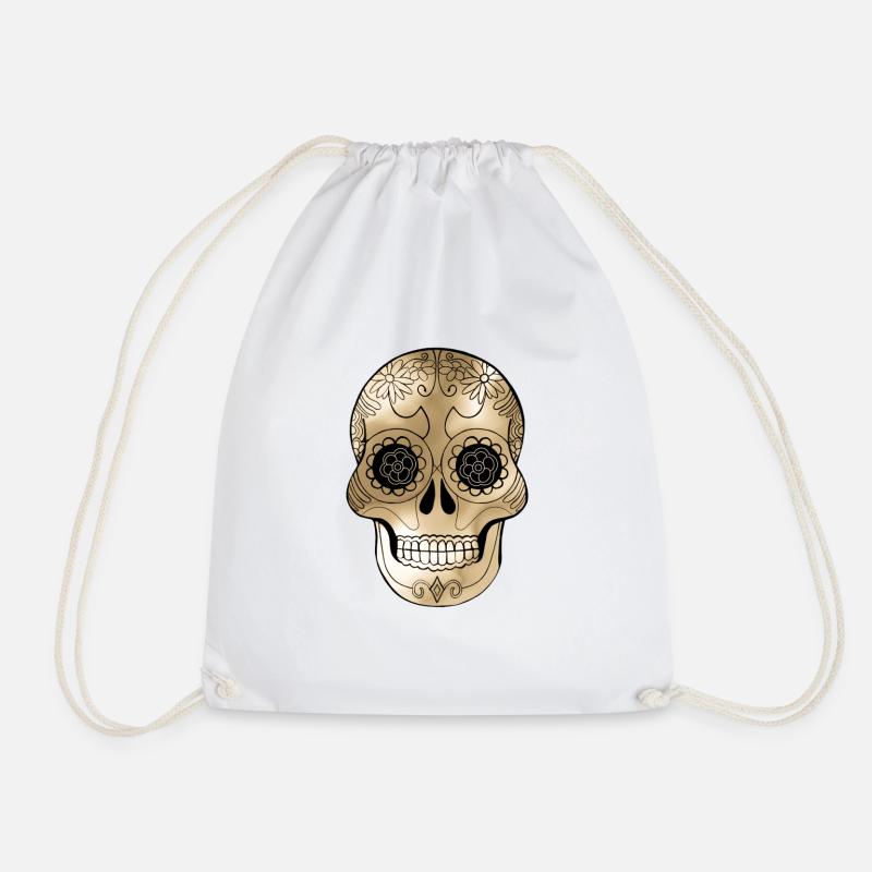 Skull v.2 Gold - Drawstring Bag - white