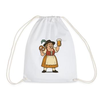 Cheerful Woman with Beer and Pretzel - Drawstring Bag - white - Front