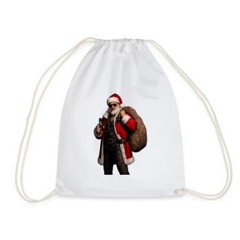 Badass Santa – Adult Humor Christmas - Drawstring Bag - white - Front