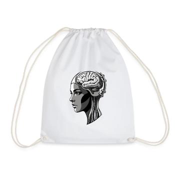 Head profile with brain cyber network - Drawstring Bag - white - Front