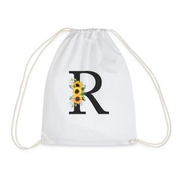 R Monogram Sunflowers - Drawstring Bag - white - Front