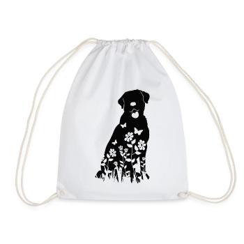 Labrador Blumenmuster Silhouette Hund Lover Geschenk - Turnbeutel - Weiß - Vorne