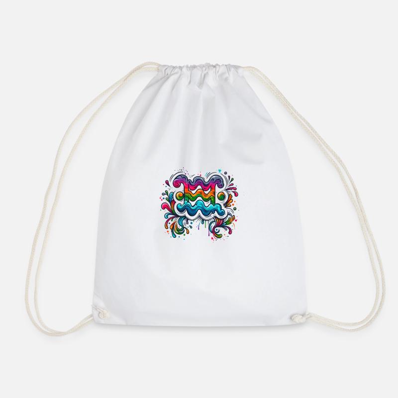 color Zodiac: Aquarius - Drawstring Bag - white