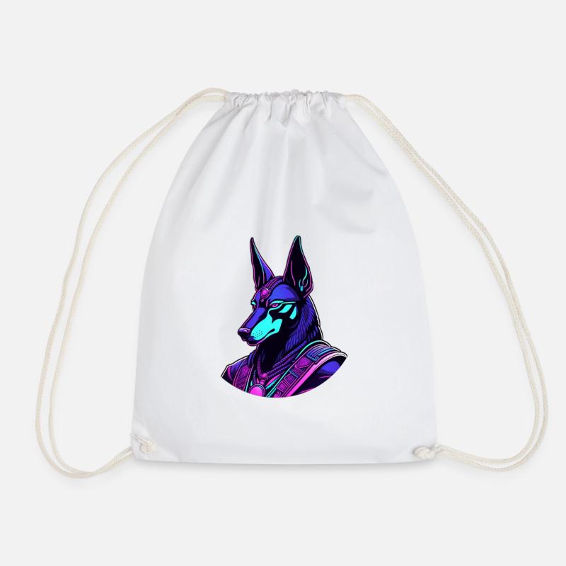 Futuristic Anubis in neon look - Drawstring Bag - white