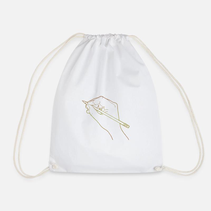 Sketched hand holding a pencil - Drawstring Bag - white