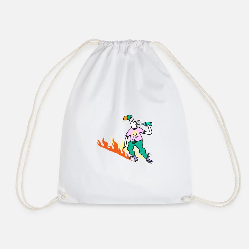 Roller_Skater_on_fire - Drawstring Bag - white