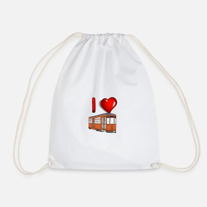 I Love Tram – Vintage Orange Tram - Drawstring Bag - white