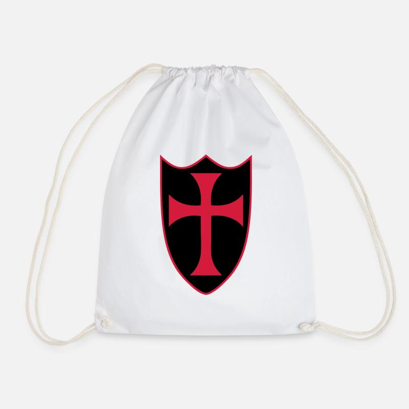 templar cross - Drawstring Bag - white