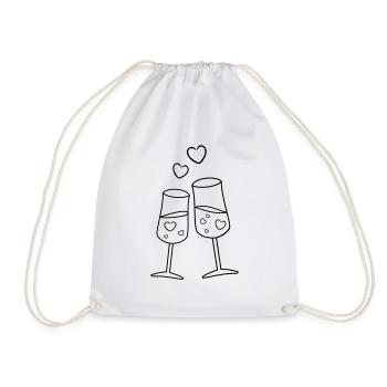 glasses with hearts - Drawstring Bag - white - Front