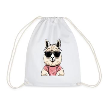 Cool alpaca with sunglasses - Drawstring Bag - white - Front