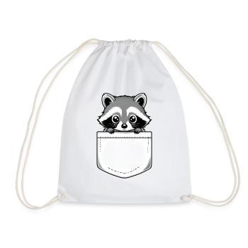 Adorable Raccoon Peeking From Pocket In - Turnbeutel - Weiß - Vorne