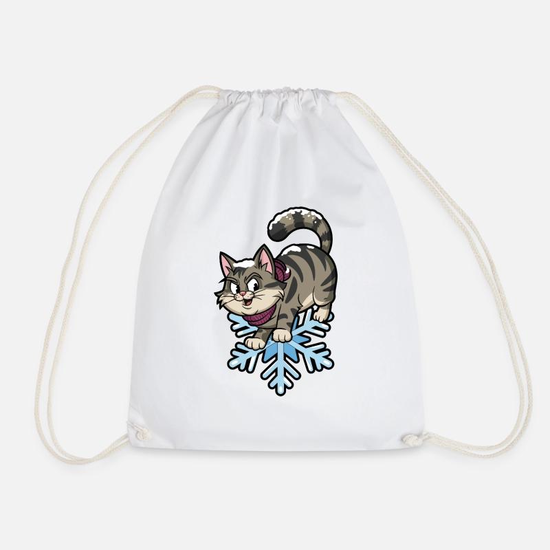 Winter Siberian Snow Cat - Drawstring Bag - white