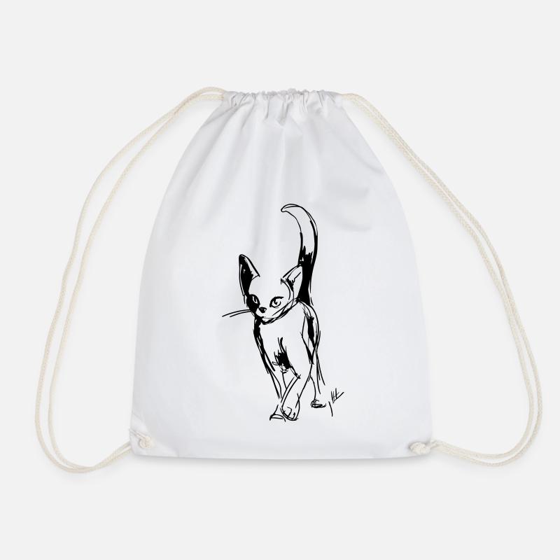 Black Kitten - Drawstring Bag - white