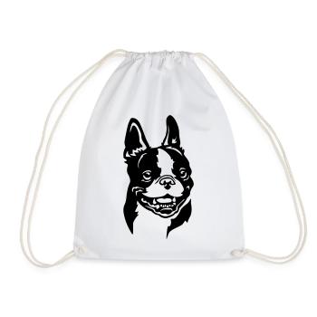 Boston Terrier Head - Drawstring Bag - white - Front
