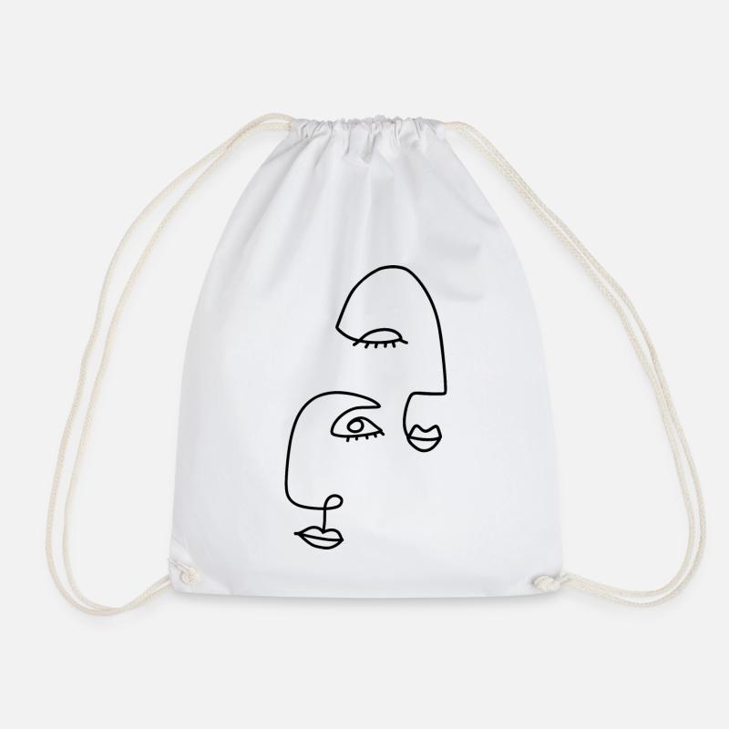 Line drawings abstract - Drawstring Bag - white
