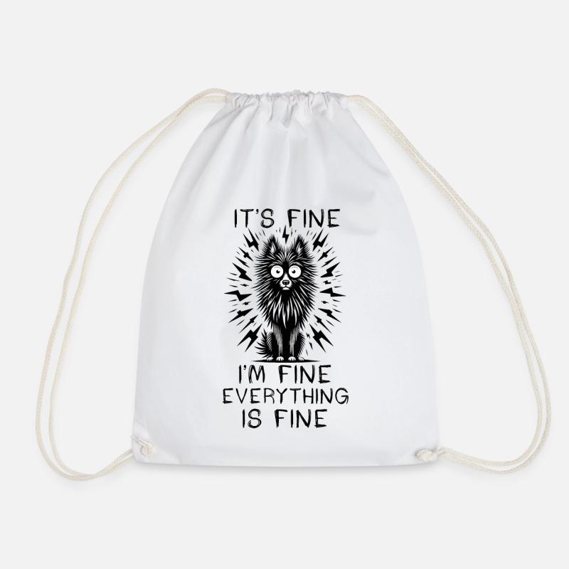 Black Dog It's Fine I'm Fine Everything Is Fine - Drawstring Bag - white