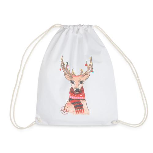 Hand painted Christmas deer - Drawstring Bag