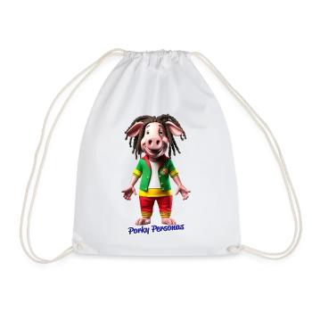 Porky personas. Fun pig characters. Marley. Reggae - Drawstring Bag - white - Front