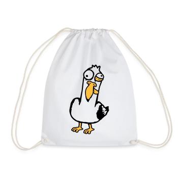 Crazy Seagull Squinting Grimace Insane Bird - Drawstring Bag - white - Front