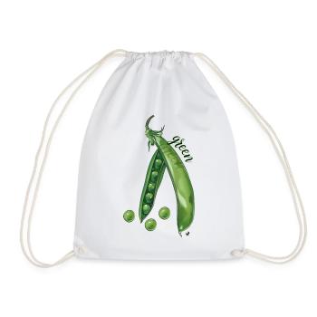 Green pea pod and peas illustration - Drawstring Bag - white - Front