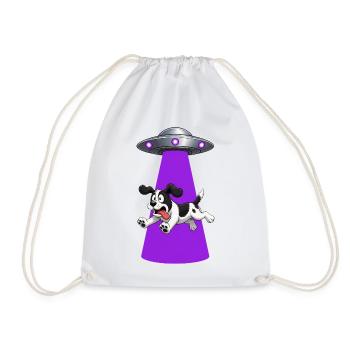 Dog Abducted By Purple UFO Beam - Drawstring Bag - white - Front