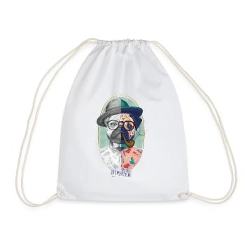 Pug Hipster - Drawstring Bag - white - Front