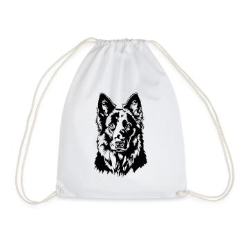 German Black Shepherd Portrait Wilsigns - Drawstring Bag - white - Front