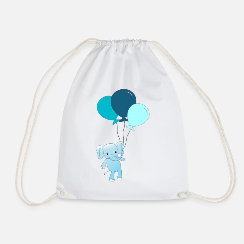 Personalisierbar Elefant mit Luftballons - Turnbeutel - Weiß