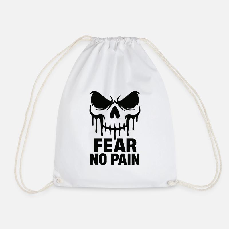 Fear No Pain Skull Gym Motivation - Drawstring Bag - white