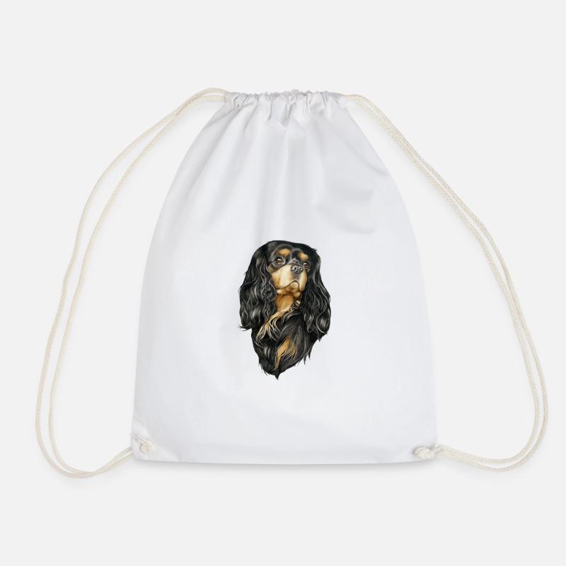 Black and Tan Cavalier - Drawstring Bag - white